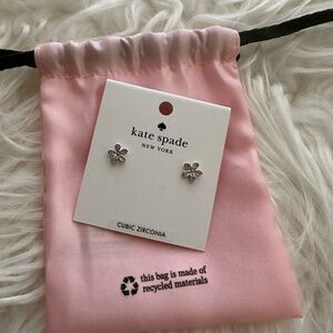 Kate Spade NY Gleaming Gardenia Flower Stud Earrings Clear/Rose Gold Dust Bag